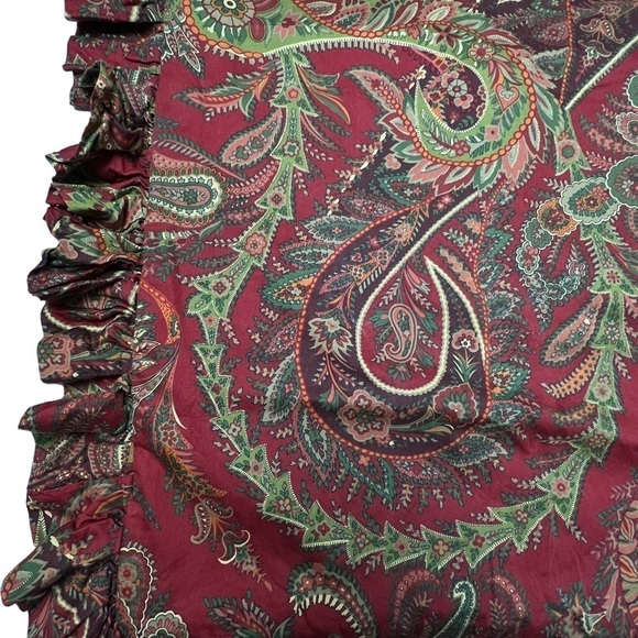 Pottery Barn Paisley Cotton King Ruffle Red Green Pillow Sham Multicolor **Lined - Picture 2 of 6